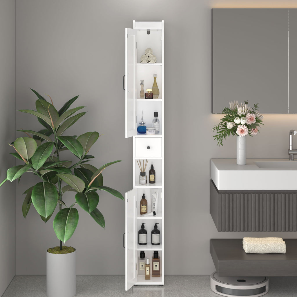 Slim Tall Bathroom Storage Cabinet with Adjustable Shelves - White