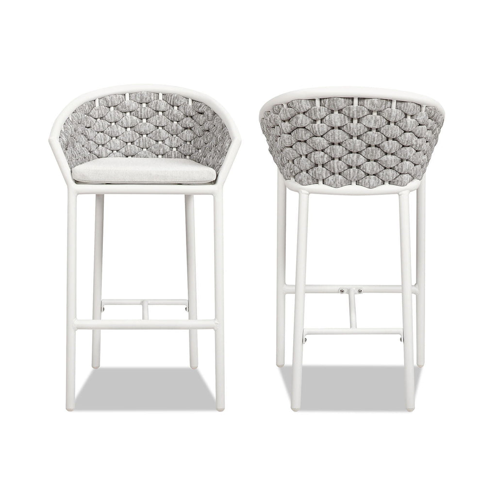 Optic White Rope Barrel Low Back Patio Counter Stool Set of 2 with Weather-Resistant Design