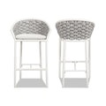 Optic White Rope Barrel Low Back Patio Counter Stool Set of 2 with Weather-Resistant Design