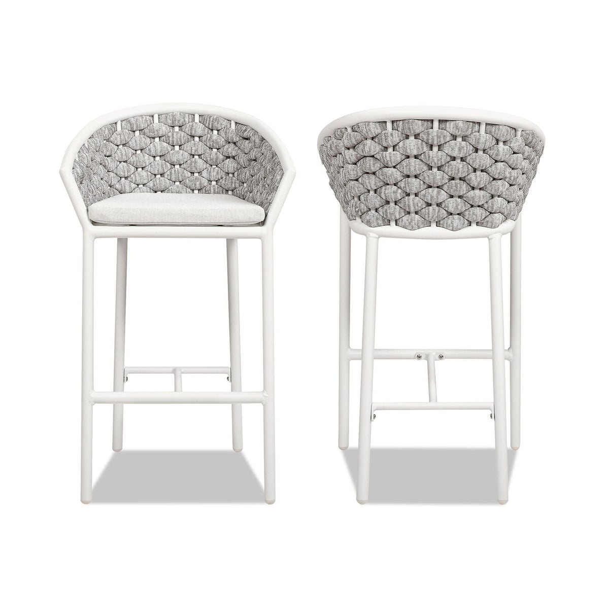 Optic White Rope Barrel Low Back Patio Counter Stool Set of 2 with Weather-Resistant Design