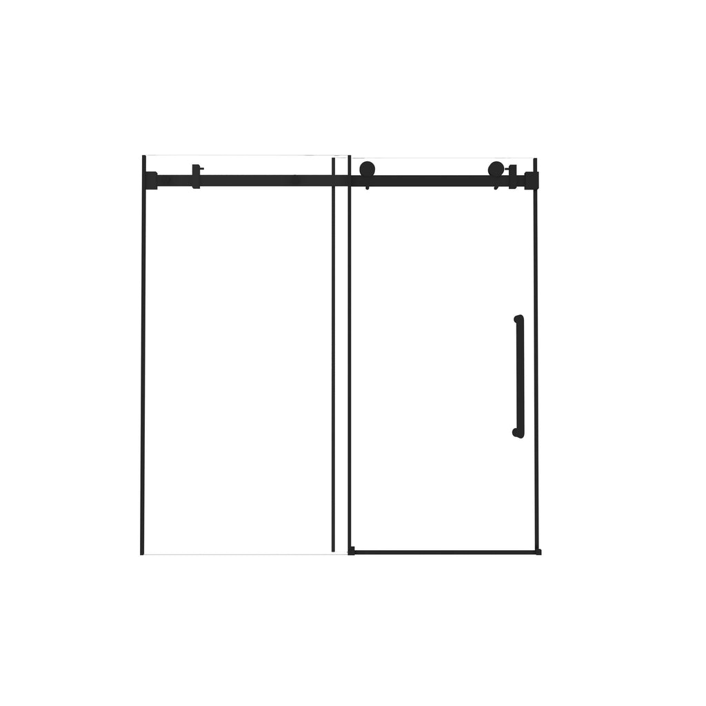 Frameless Single Sliding Shower Door with Square Tube Track - Black