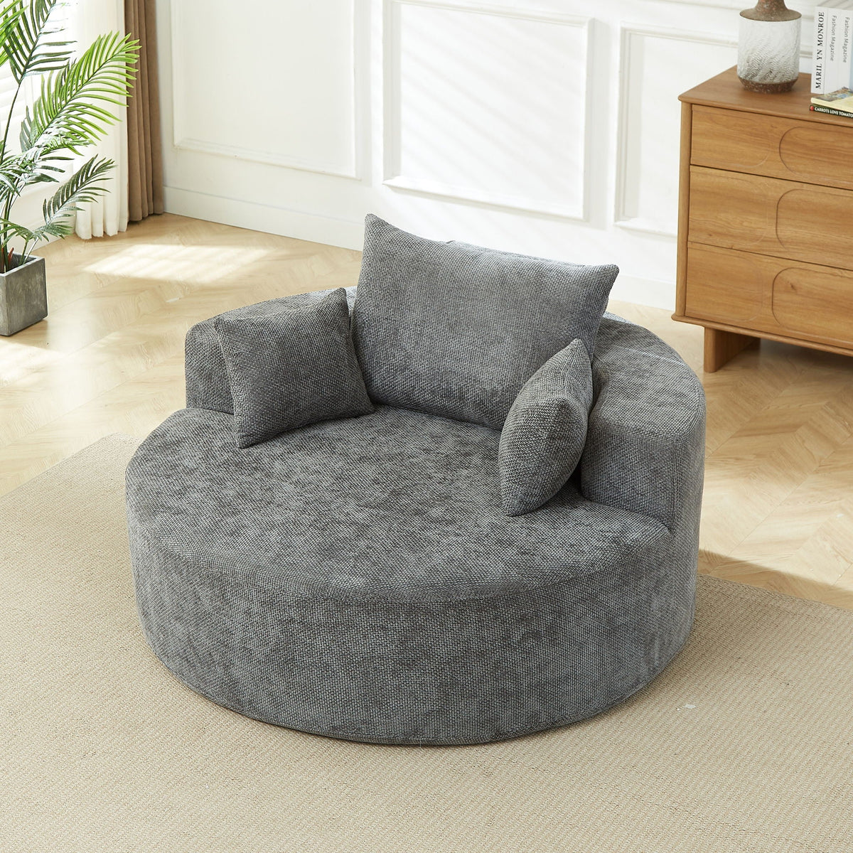 Gray Sleeper Chair Arm Chair with Pillow Support - Chenille Fabric
