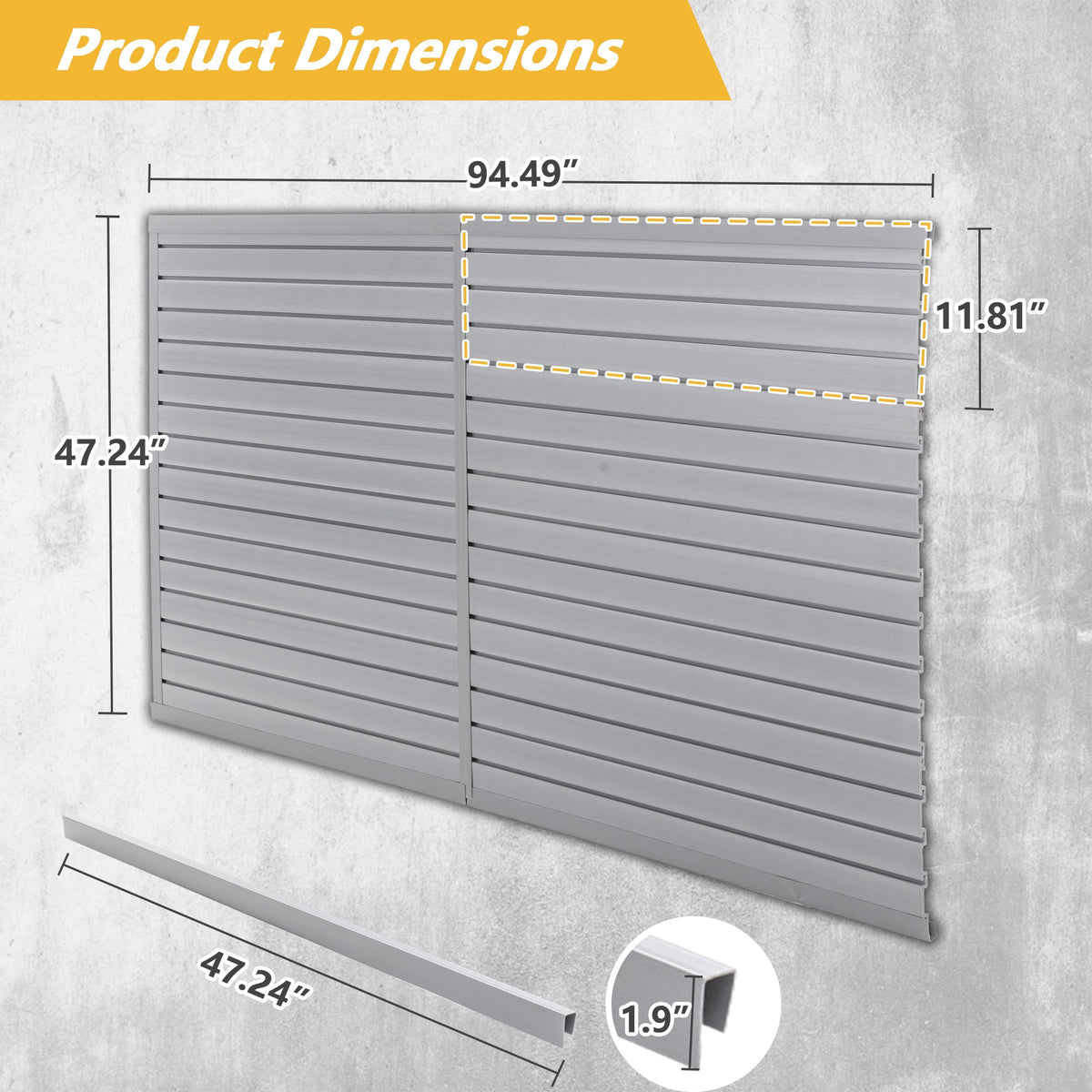 Heavy Duty PVC Slatwall Garage Organizer with 75 lb Capacity - Grey