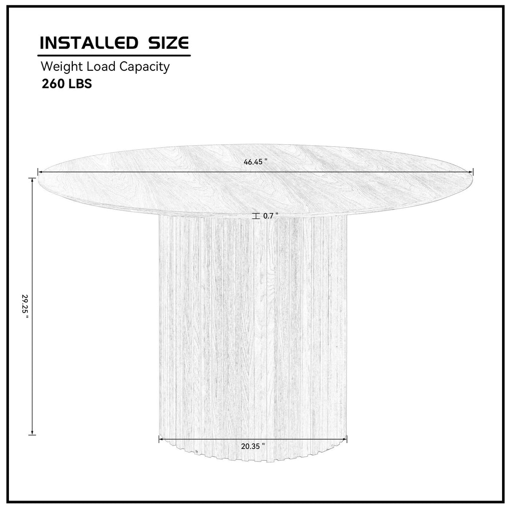 46.45 Inch MDF Round Dining Table with Modern Slatted Design - Natural