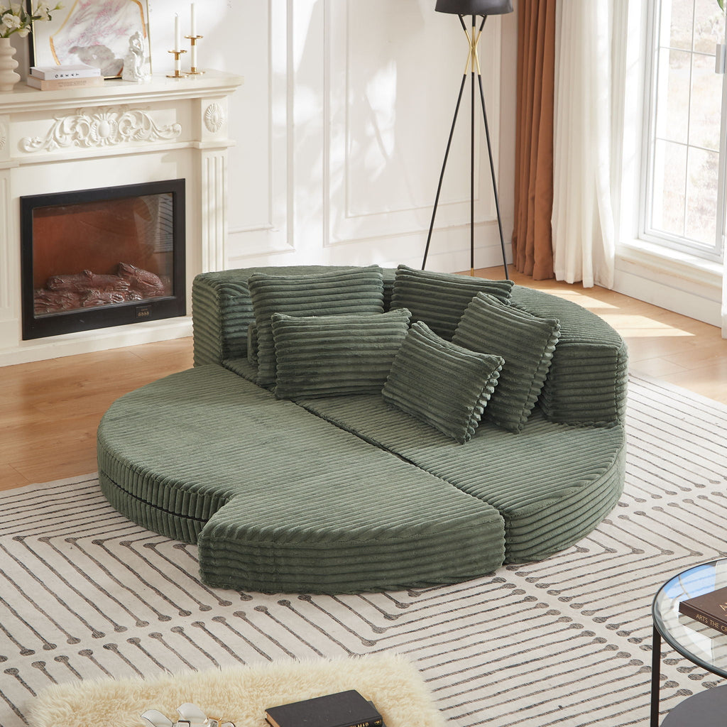 Semi Circular 2 In 1 Sofa Bed with Neck Pillow - Beige, Black, or Dark Green