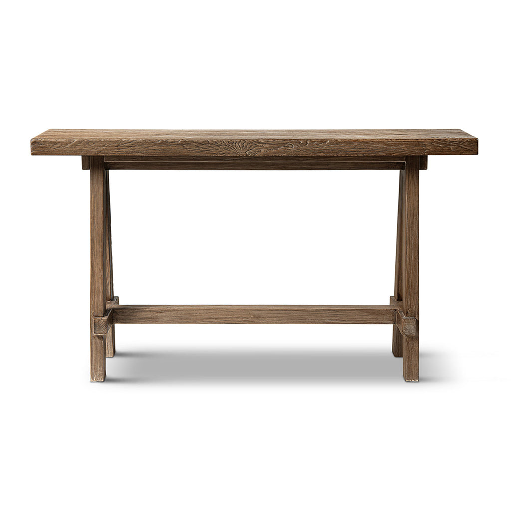 Hawthorne 60'' Reclaimed Elm Trestle Console Table with Solid Wood Base - Medium-Dark Brown