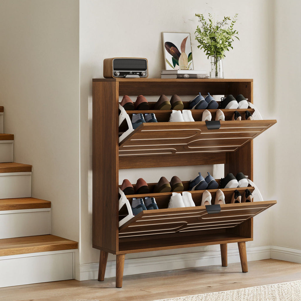Dark Brown Shoe Cabinet with 2 Flip Drawers - Particle Board