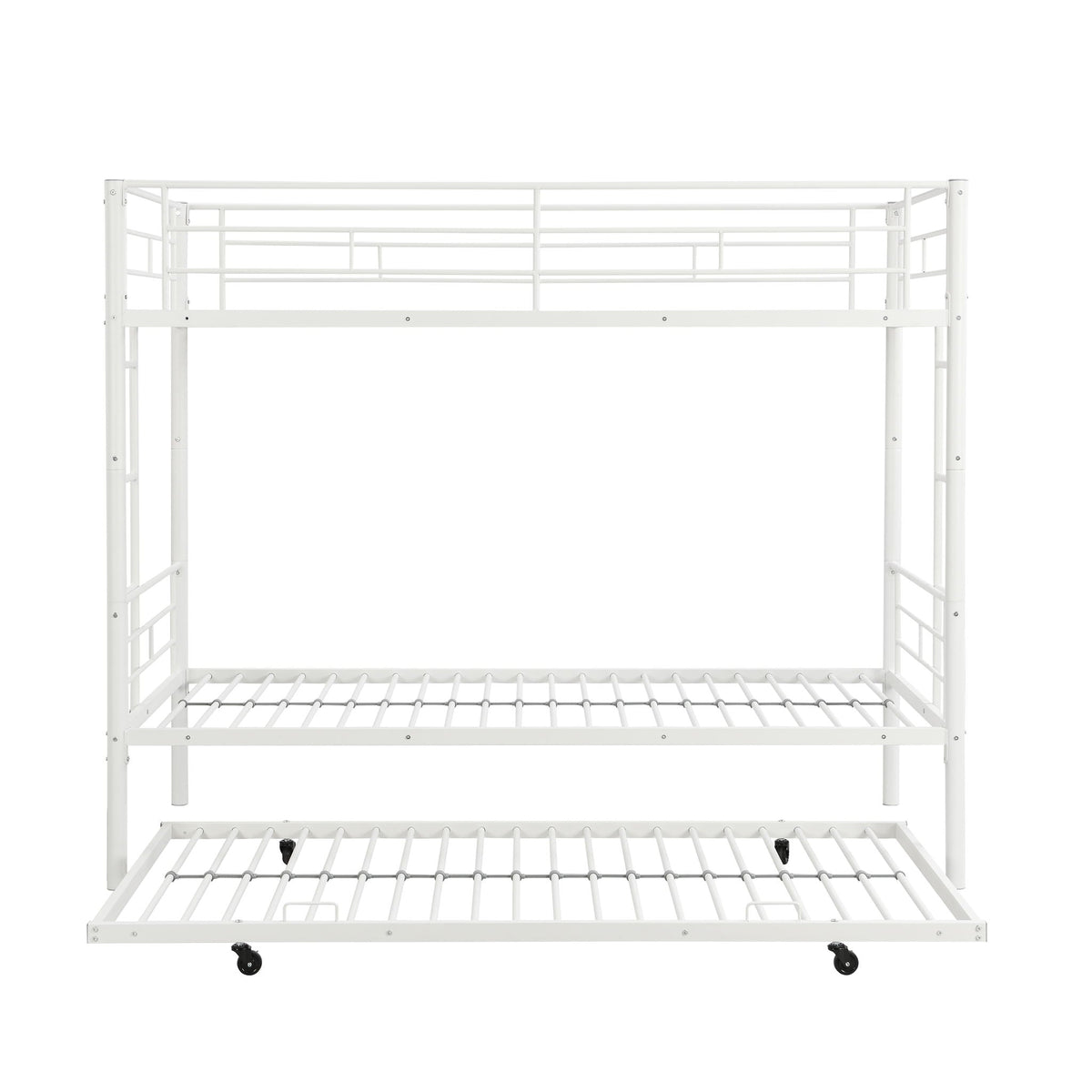 Twin Over Twin Bunk Bed with Trundle - Sturdy Metal Frame - Pearl Silver, White, or Pink