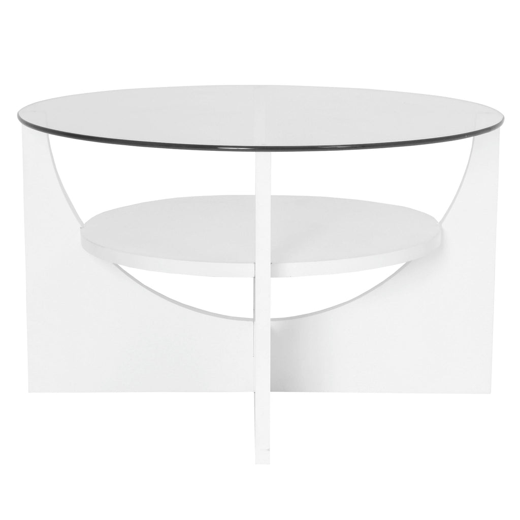 U-Shaped Contemporary Coffee Table with Glass Top - White or Light Brown
