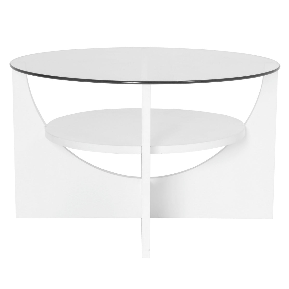 U-Shaped Contemporary Coffee Table with Glass Top - White or Light Brown