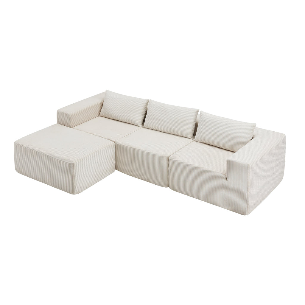 107" Compressed Sectional Sofa with High-Density Cushions - Beige