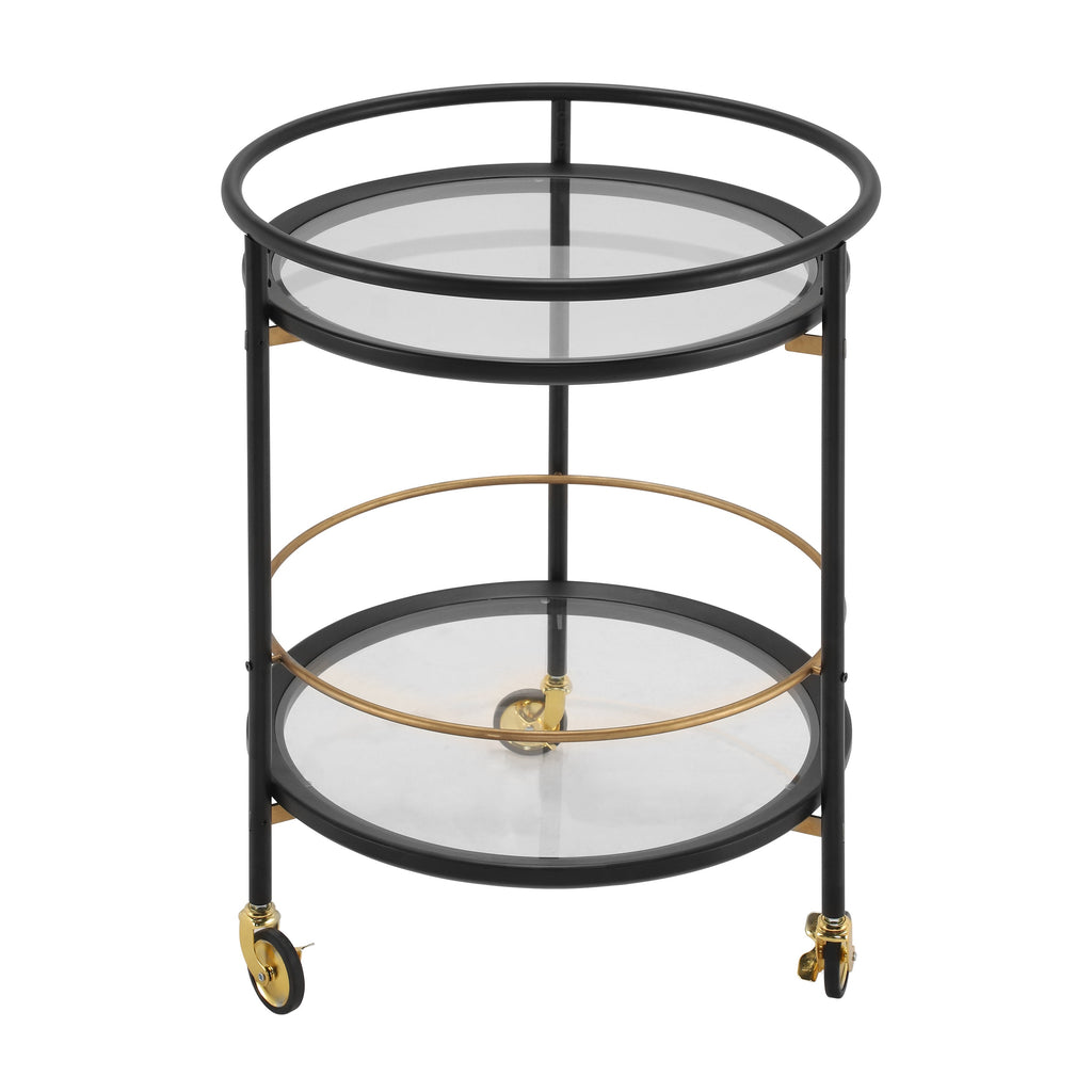 Modern Round Bar Cart with Tempered Glass Shelves - Black and Gold