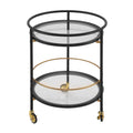 Modern Round Bar Cart with Tempered Glass Shelves - Black and Gold