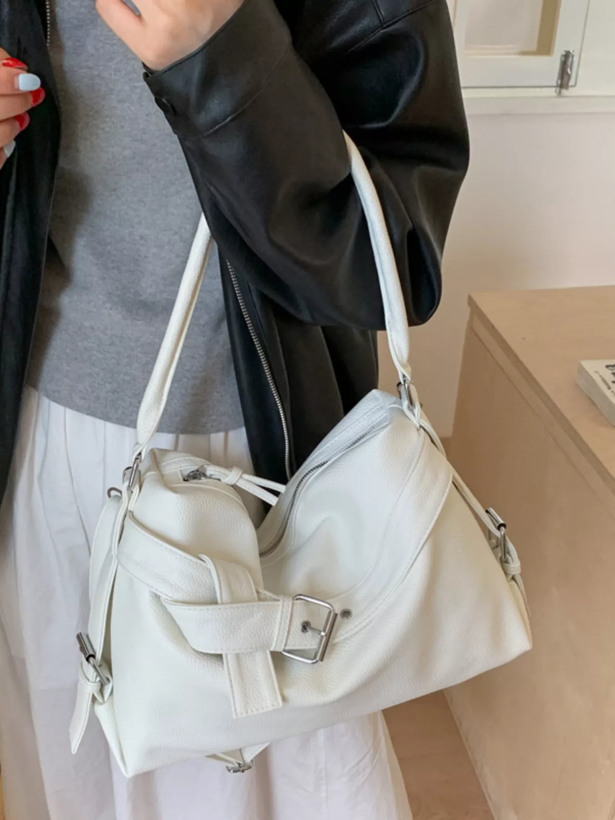 Decor Buckle Leather Shoulder Bag