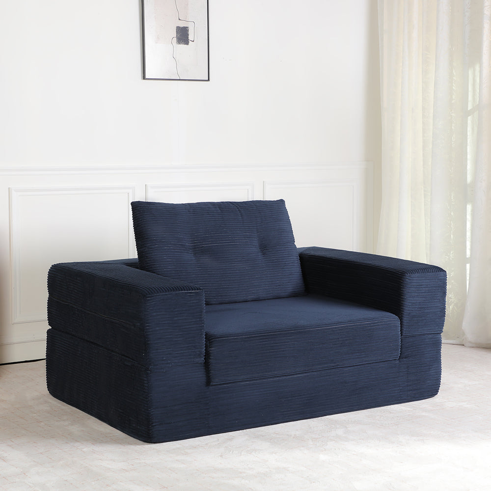 3-in-1 Floor Sofa Bed for Humans & Pets | No-Assembly Corduroy Lounger with Memory Foam & Pillow — Dark Blue