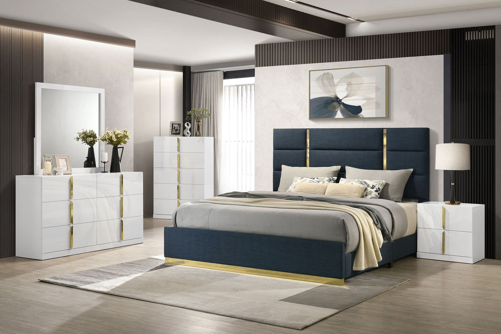 Ines 5-piece Eastern King Bedroom Set Navy and White High Gloss