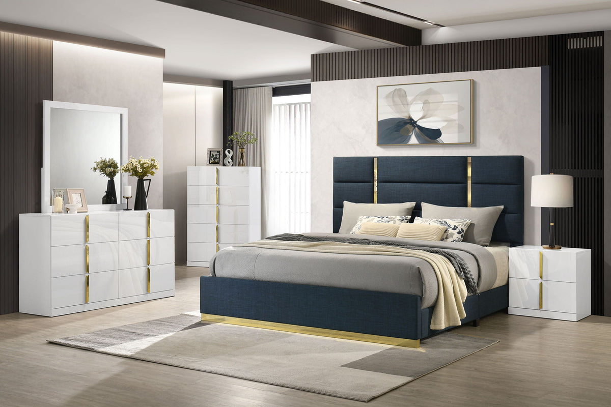 Ines 5-piece Eastern King Bedroom Set Navy and White High Gloss