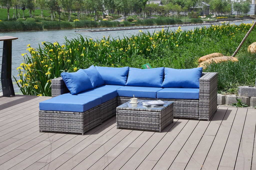 Dark Gray Patio Sofa With Cushions and Table - All-Weather Wicker