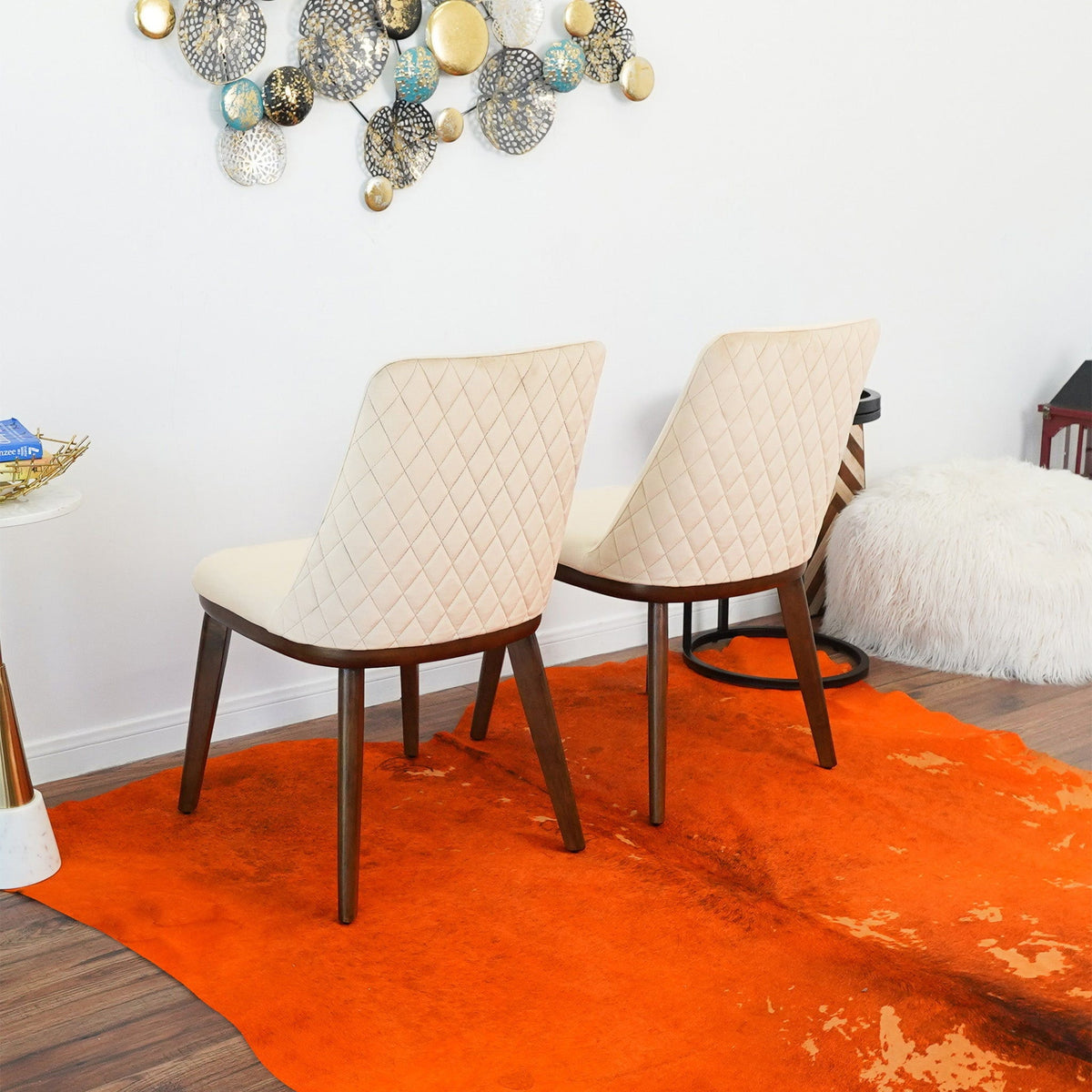 Mid-Century Dining Chair Set of 2 with Solid Wood Frame - Blue or Beige