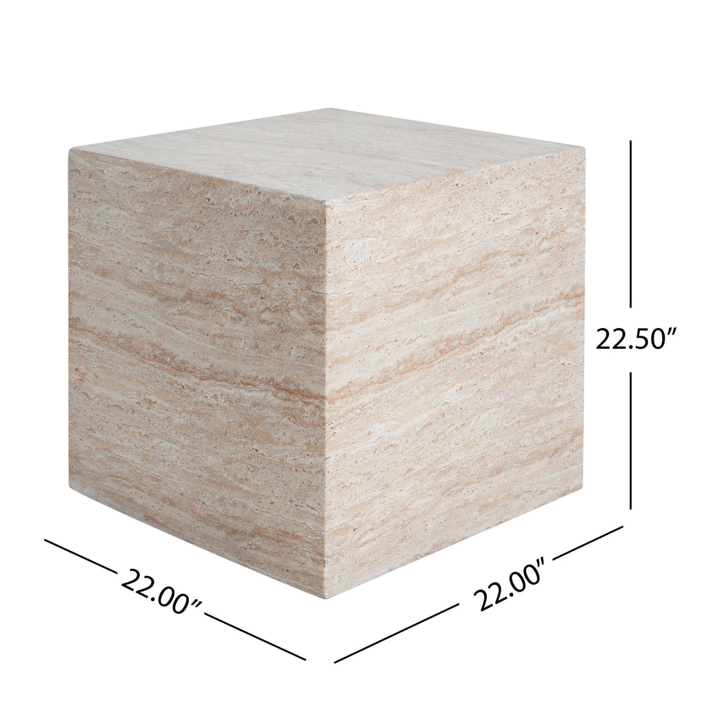 Square Lightweight Side Table with Travertine Finish - Gray or Beige