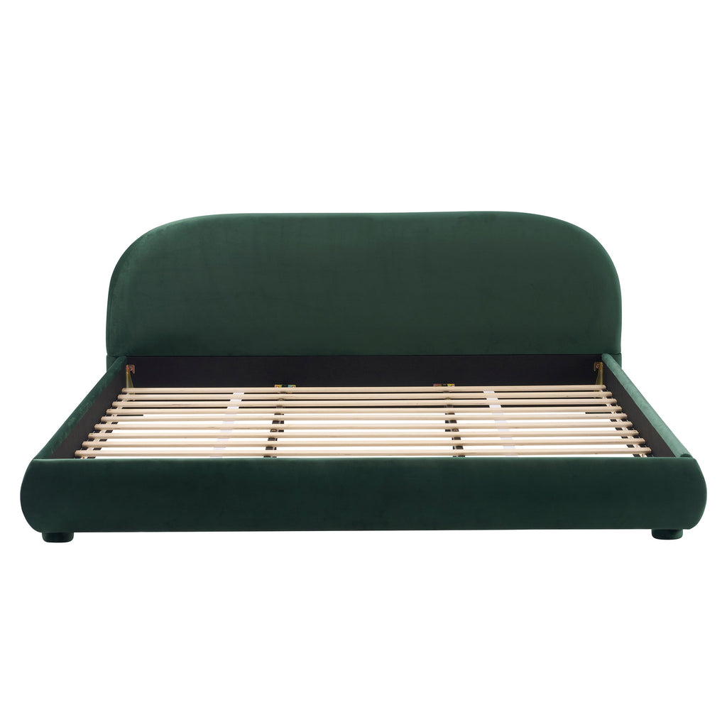 Dark Green Velvet Bed Frame with Curved Headboard - Green