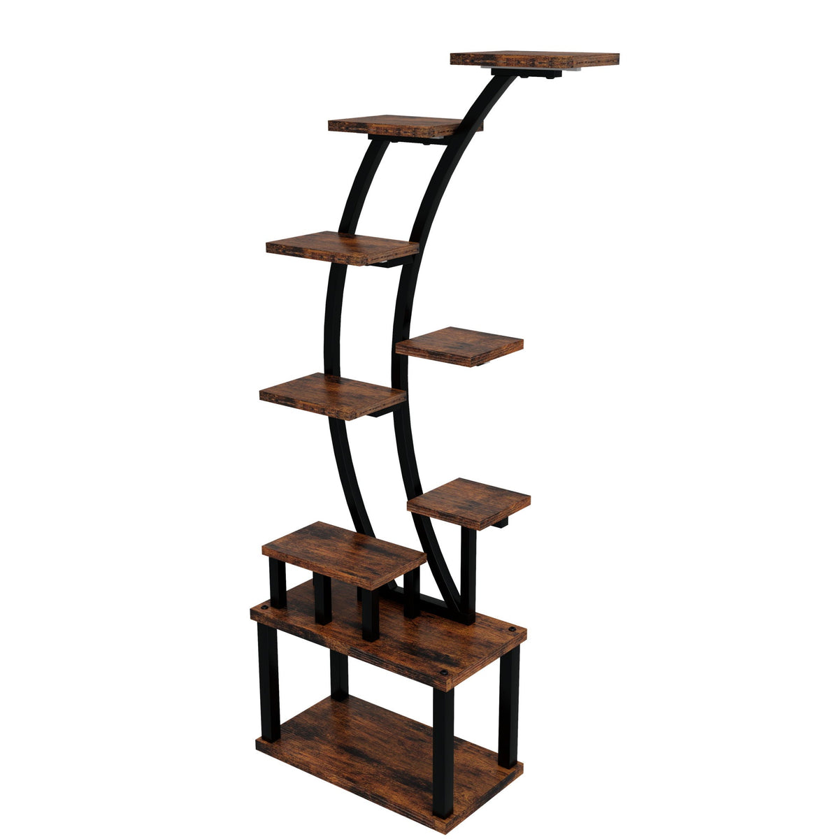 9 Tiered Indoor Plant Stand with 5 Adjustable Grow Lights - Light Brown