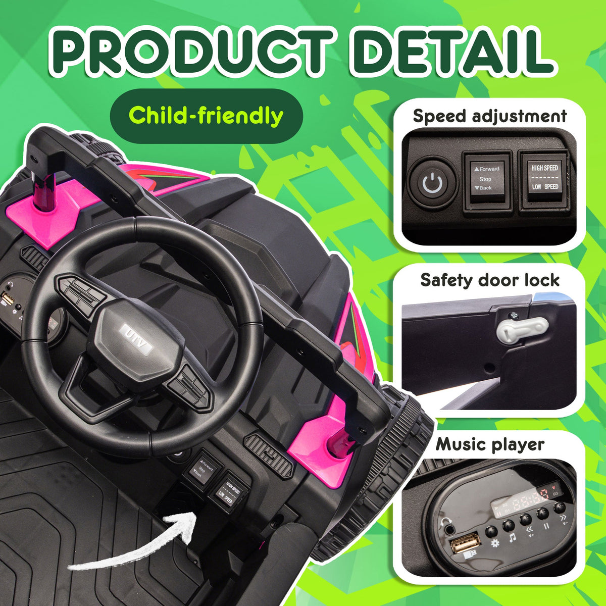 24V Kids Ride-On UTV with Remote Control and Bluetooth Music - Multiple Colors