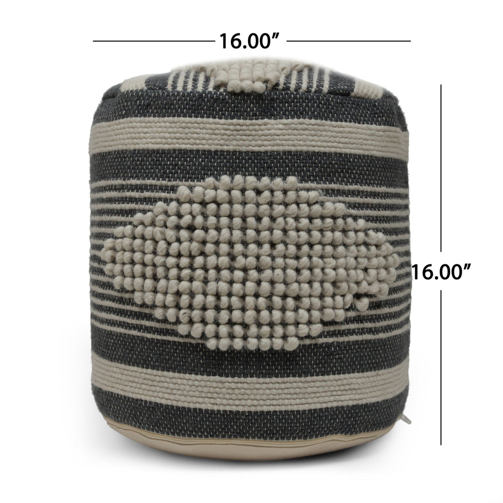 Handcrafted Cylindrical Pouf with Wool Upholstery - Dark Green, Black or Blue