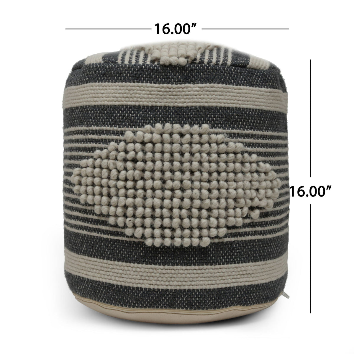 Handcrafted Cylindrical Pouf with Wool Upholstery - Dark Green, Black or Blue