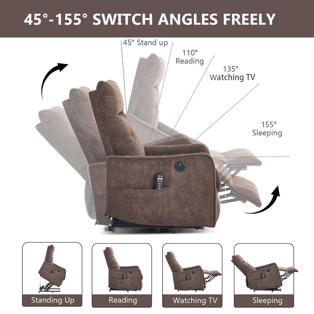 Brown Chenille Power Lift Recliner Chair