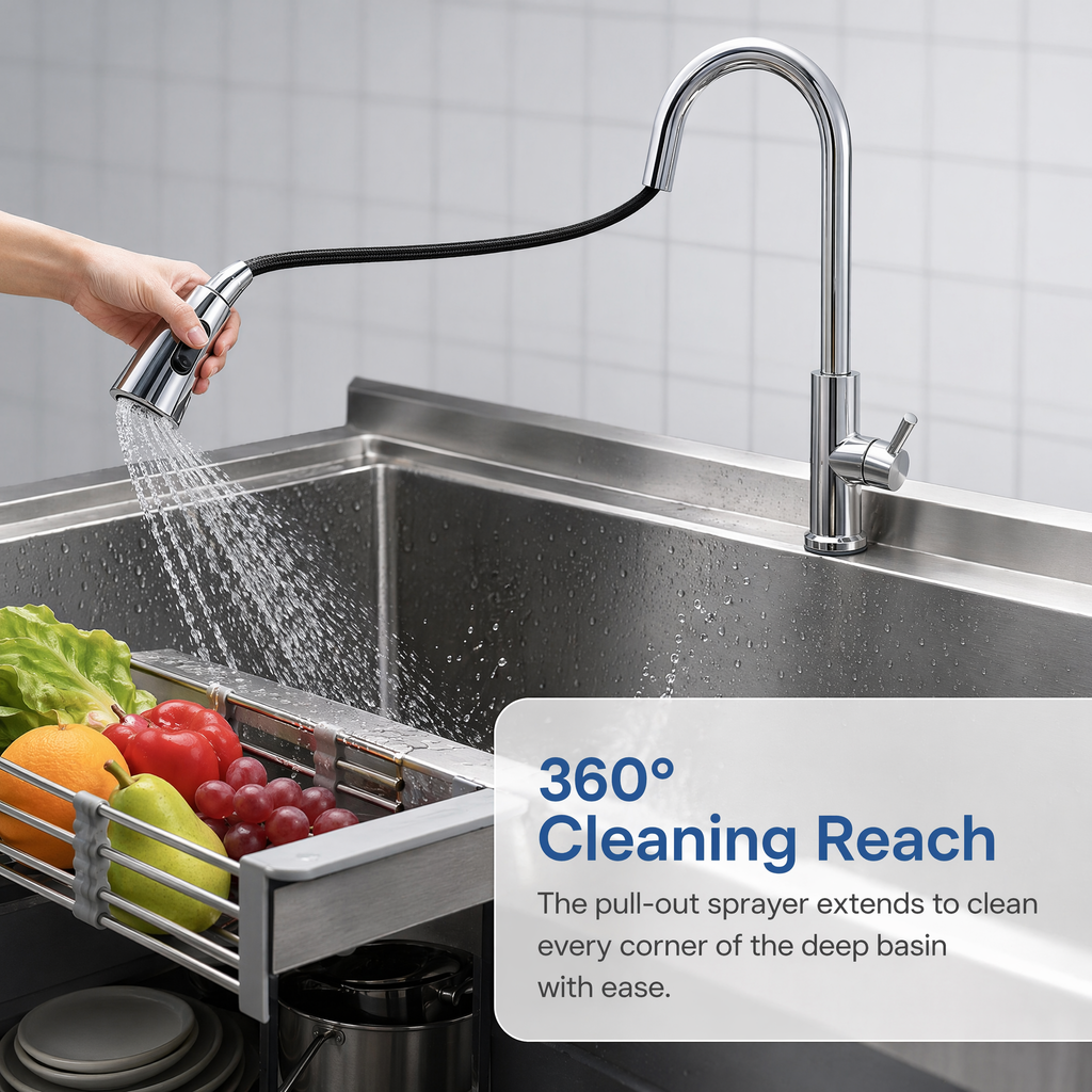 Stainless Steel Utility Sink with Pull-Out Faucet - Silver & Black