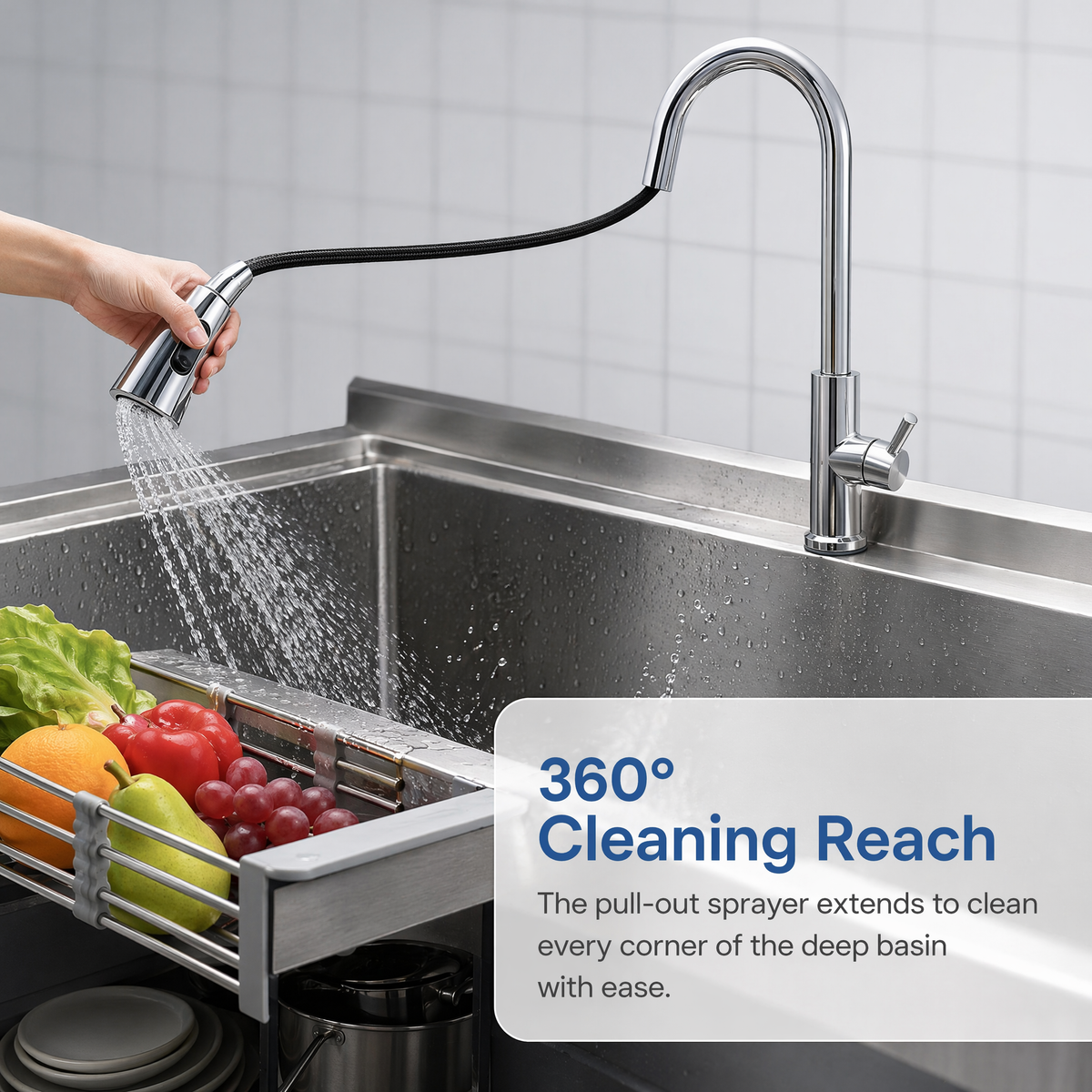 Stainless Steel Utility Sink with Pull-Out Faucet - Silver & Black