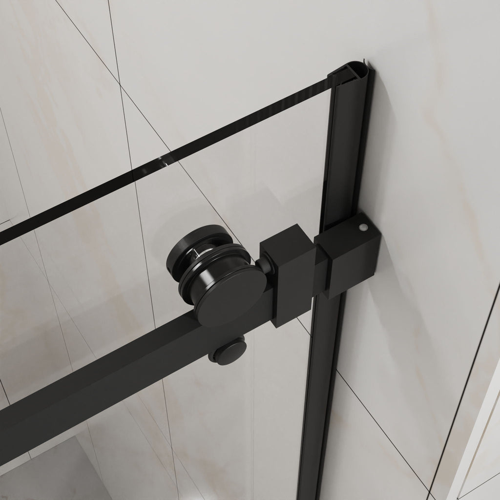 Frameless Tub Sliding Shower Door with Easy Clean Coating - Black or Pearl Silver