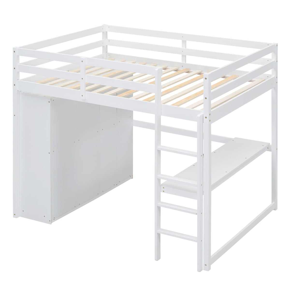 Full Size Loft Bed with Built-In Wardrobe, Shelves, and Drawers - White or Dark Gray