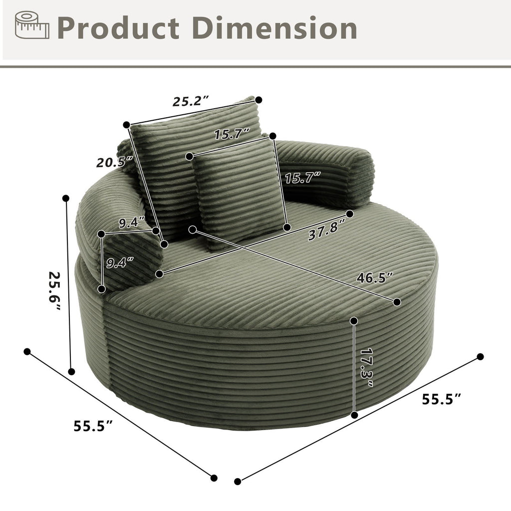 Round Sofa Bed with Memory Foam and 3 Pillows - Multiple Colors