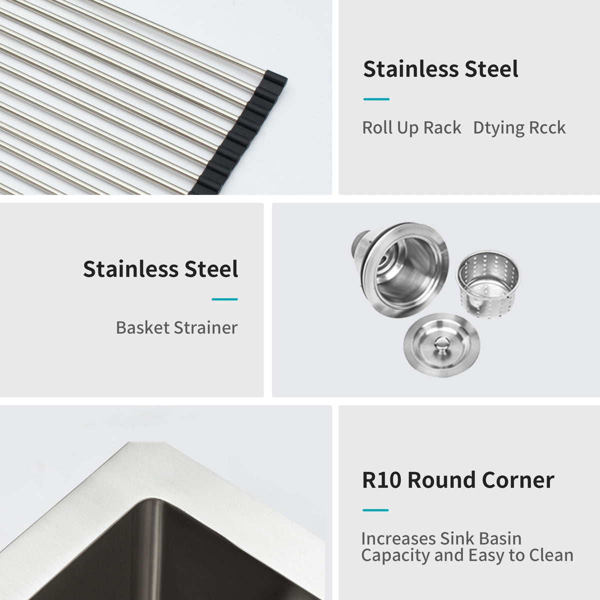 Gray Undermount Steel Kitchen Sink with Deep Single Bowl Basin