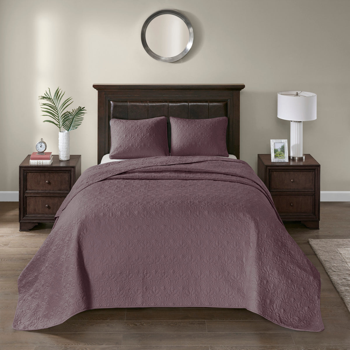Reversible Quilt Set with Classic Stitch Pattern – Purple