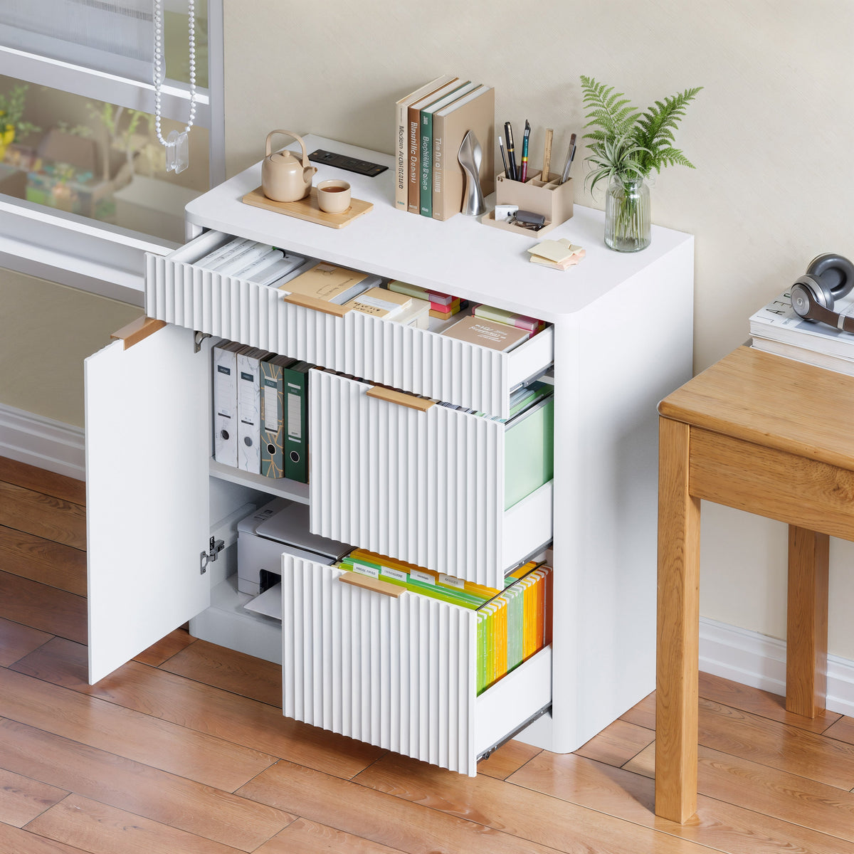 Freestanding Office File Cabinet with Built-In Charging Station - Particle Board