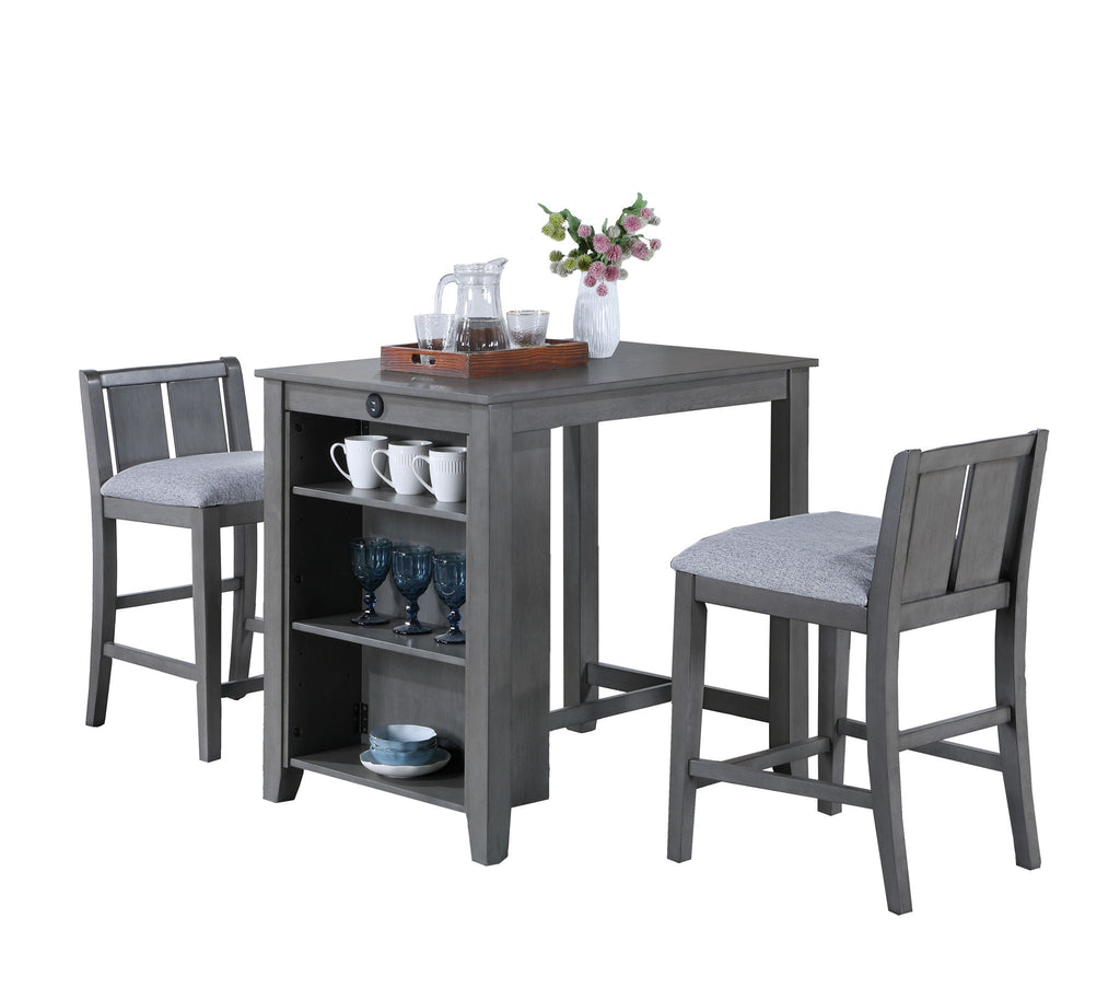 3 Piece Counter Height Dining Set with Storage Shelves - Gray or White