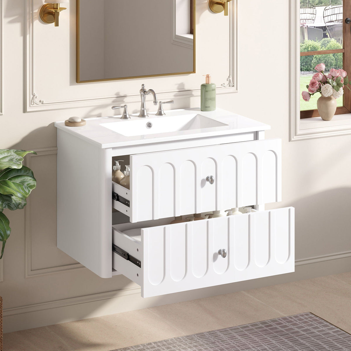 Floating Bathroom Vanity with Soft Close Drawer Slides – White or Black