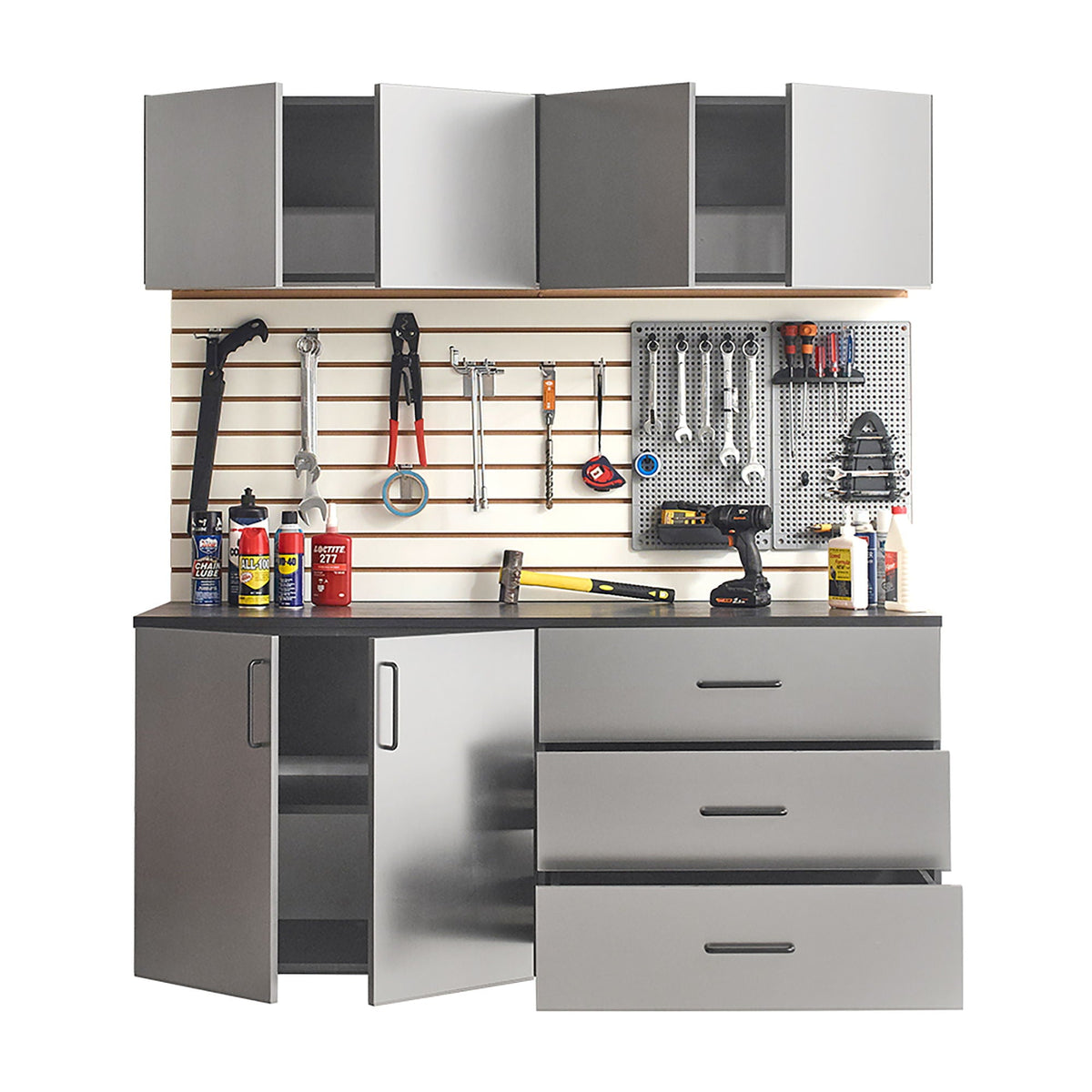 Garage Cabinet Set with Soft Closing Drawers - Metallic Gray