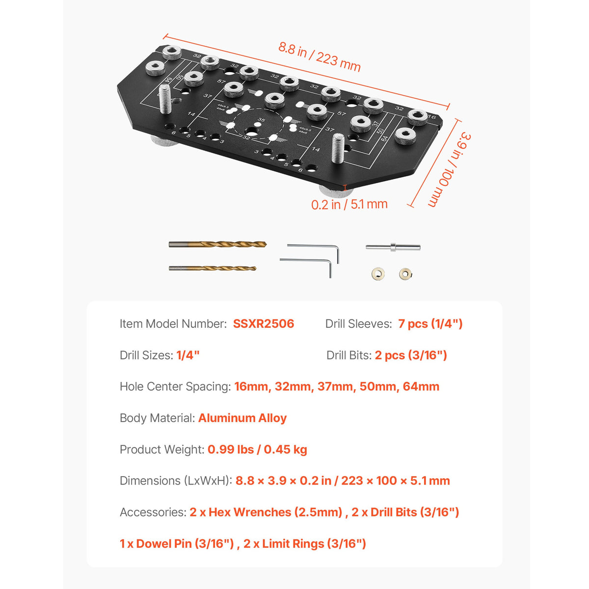 Aluminum Alloy Shelf Pin and Hinge Jig Two-in-One Cabinet Drilling Tool