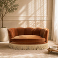 Clara Scalloped Pet Sofa Bed with Velvet Upholstery - Medium, Burnt