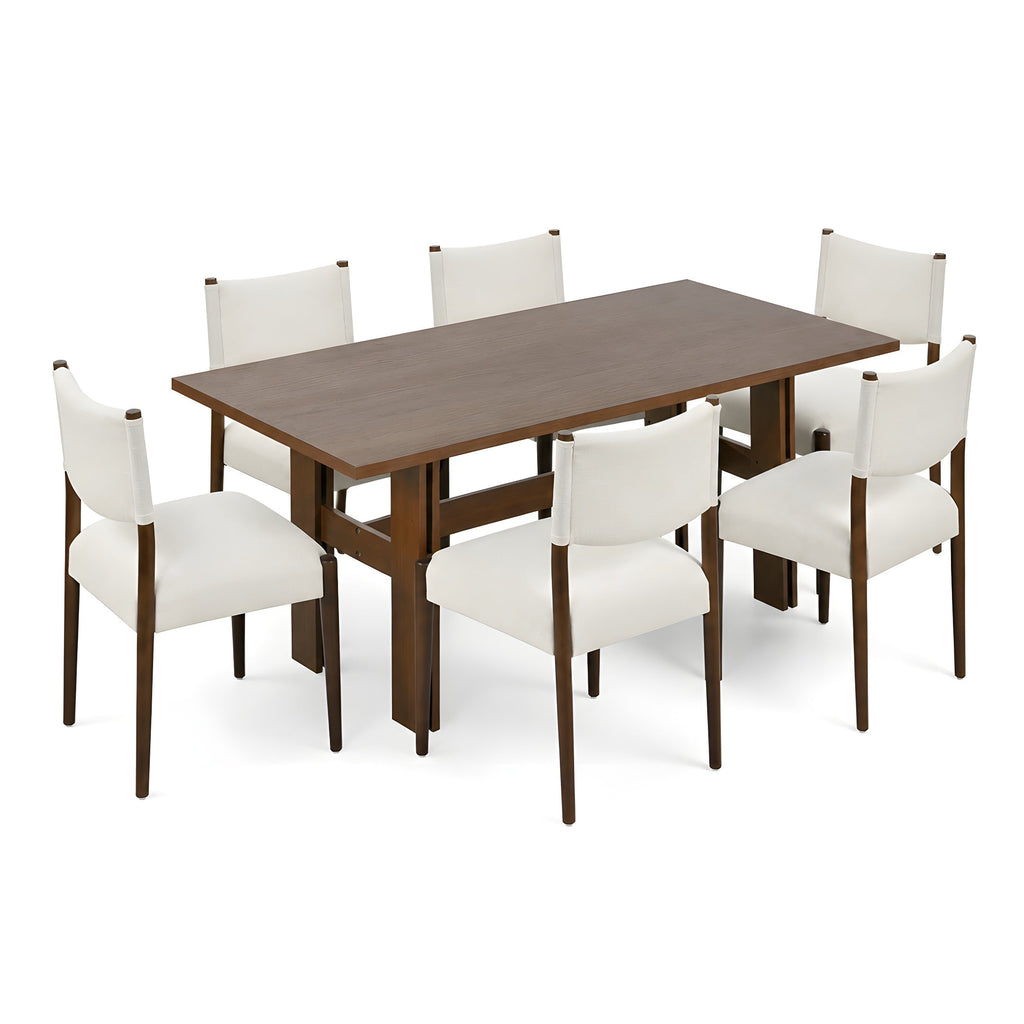 Solid Wood 7 Piece Dining Set with Upholstered Chairs - Walnut Finish