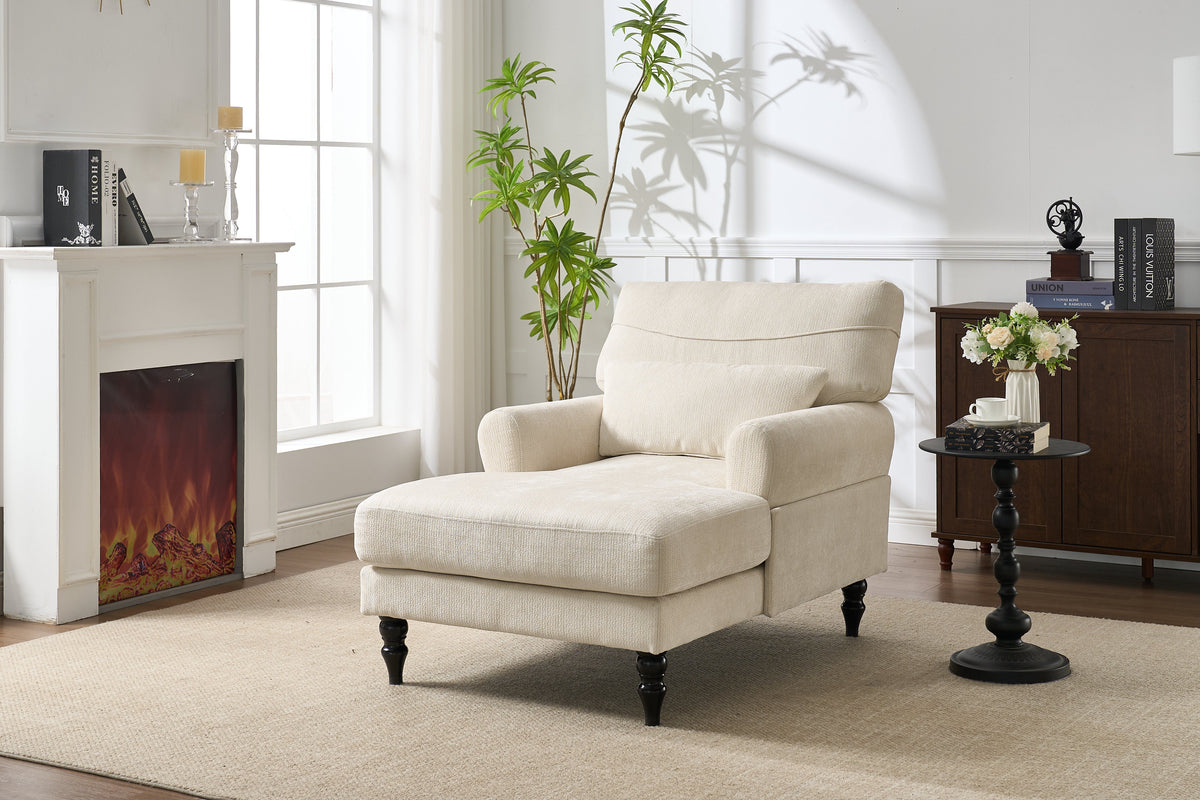 Modern Chaise Lounge with Upholstered Recliner - White