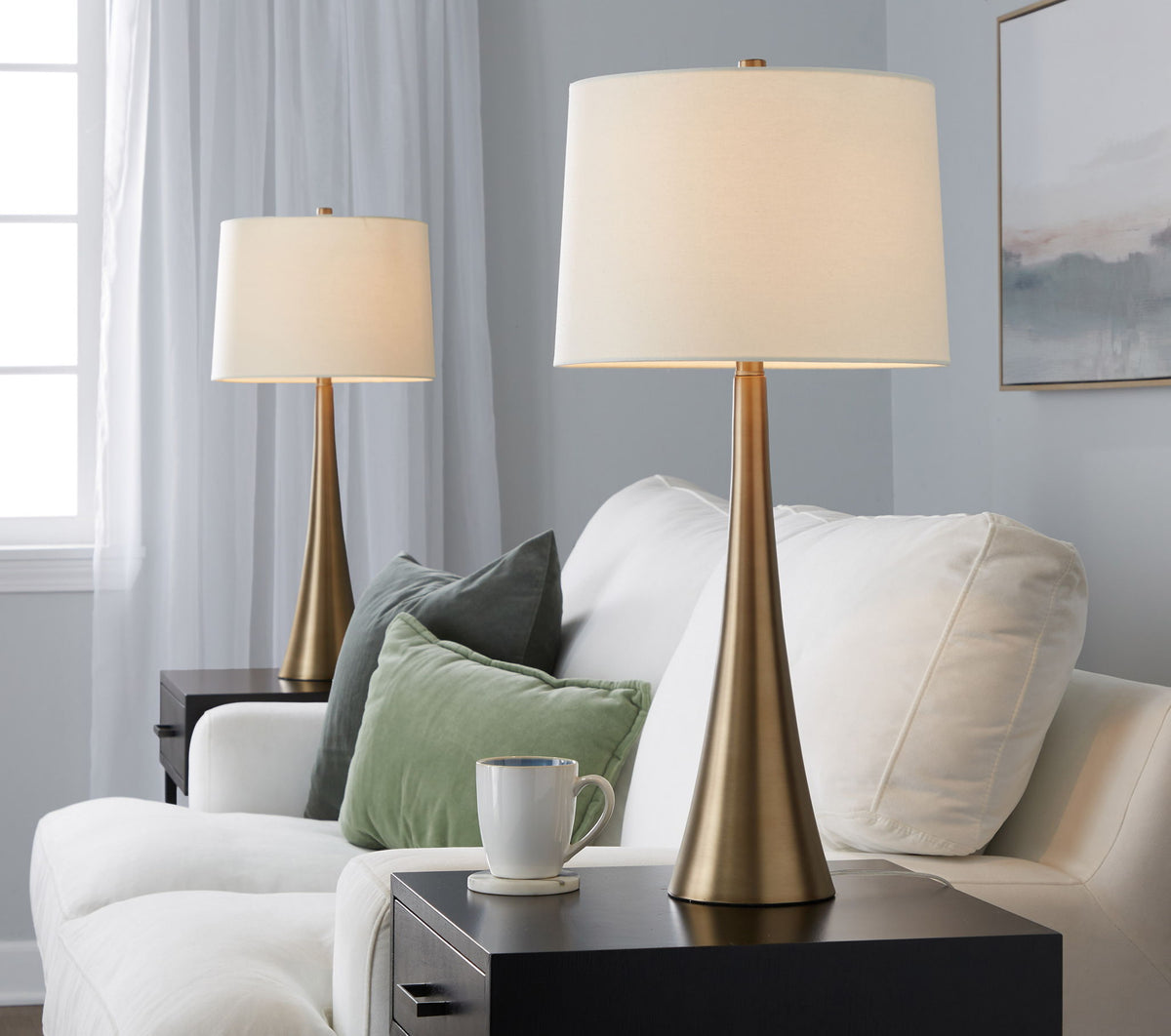 Contemporary Table Lamp Set with 3-Way Switch - Pearl Silver or Bronze