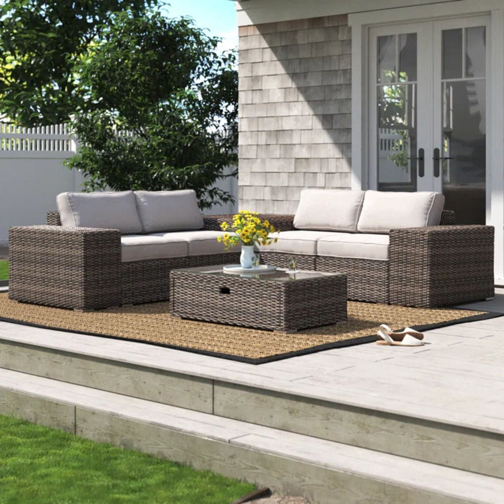 Modern Patio Rattan Sectional Set with Cushions - Multiple Set Options
