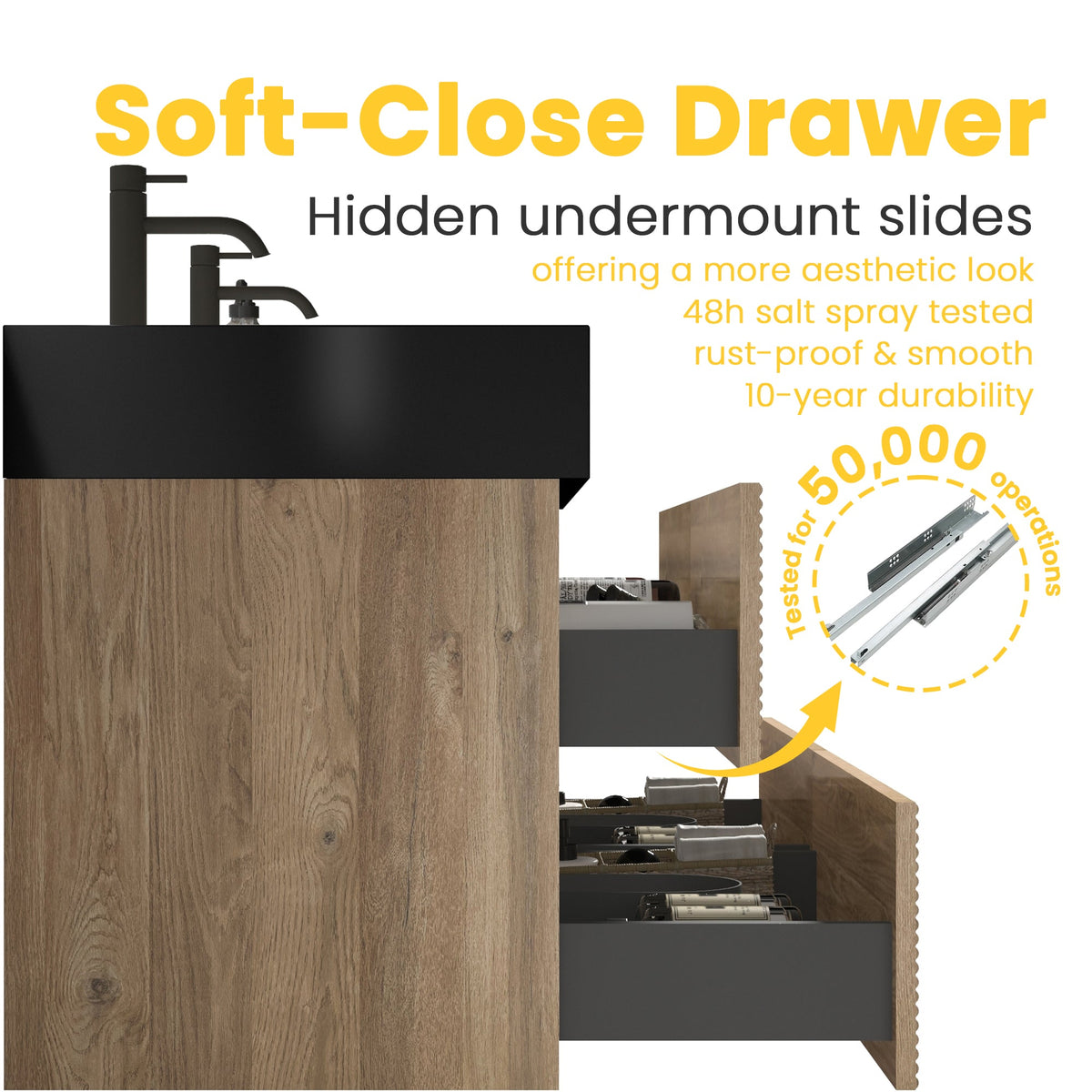 Grace 48'' Rough Bathroom Vanity with Double Drawers - Walnut