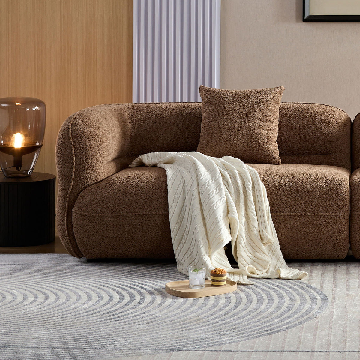 Sectional Sofa with Durable Fabric and Solid Wood Frame - Dark Brown or White