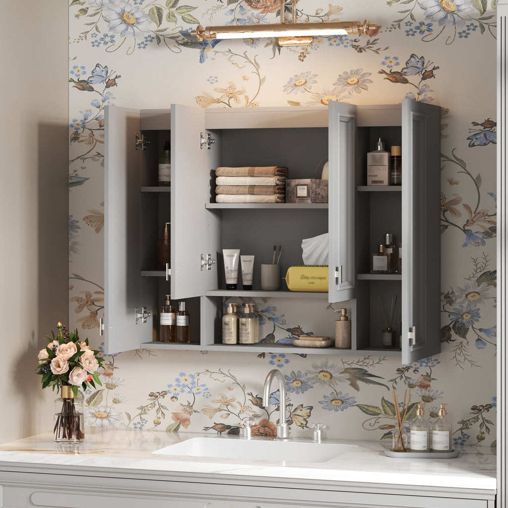Wall Mounted Bathroom Cabinet With 5 Adjustable Shelves and Soft-Closing Hinges - Gray or Black